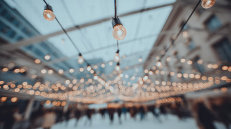 Warm blurred ice rink lights create a festive winter atmosphere with cozy holiday glowの素材