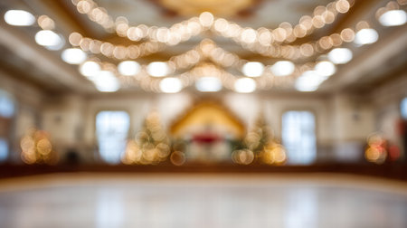 Soft dreamy Christmas lights blur around the ice rink giving a warm cozy holiday feelの素材