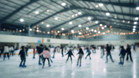 Warm blurred ice rink lights create a festive winter atmosphere with cozy holiday glowの素材