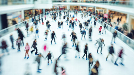 Warm blurred ice rink lights create a festive winter atmosphere with cozy holiday glowの素材