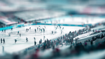 Warm blurred ice rink lights create a festive winter atmosphere with cozy holiday glowの素材