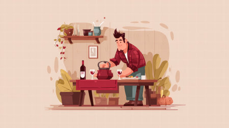 Romantic dinner scene with couple sharing intimate and cozy moments together..の素材