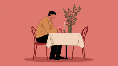 Couple enjoying romantic dinner together in a warm and intimate atmosphere.の素材