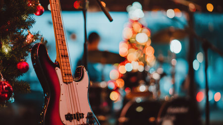 Soft blurred Christmas concert lights creating a warm festive stage ambience.の素材