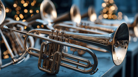 Soft blurred Christmas concert lights creating a warm festive stage ambience.の素材