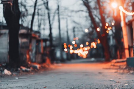 Soft blurred view of Ukrainian village with traditional huts and folk warmspirit.の素材