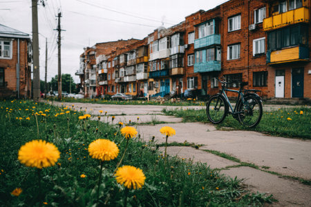 Soft blurred view of Ukrainian village with traditional huts and folk warmspirit.の素材