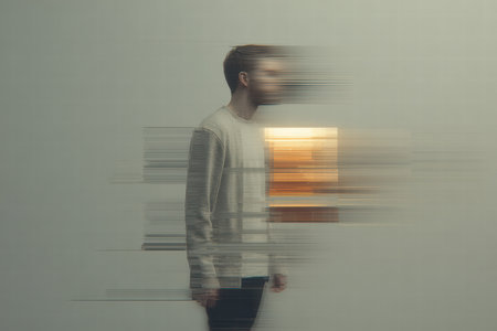 Energetic glitch expression capturing raw emotional distortion and mental strain.の素材