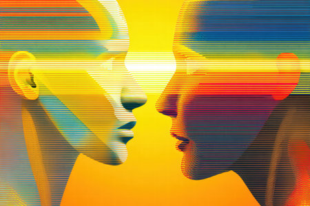 Visual glitch mood expressing unstable emotional flow and psychological tension.の素材