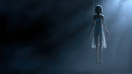 Abstract concept showing emotional suspension where feelings are paused in stillness and calm.の素材