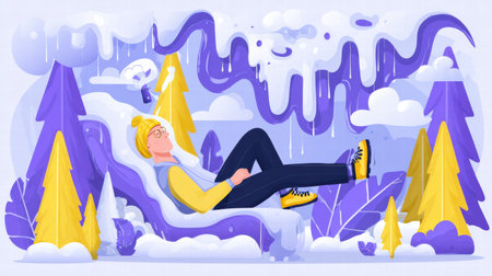 Frozen anxiety illustrated with symbolic cold textures and minimal emotional expression.の素材