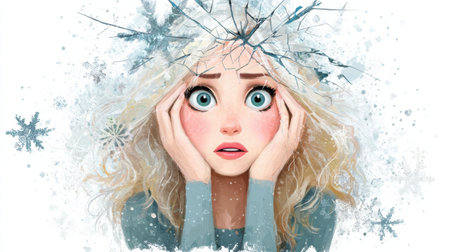 Frozen anxiety illustrated with symbolic cold textures and minimal emotional expression.の素材