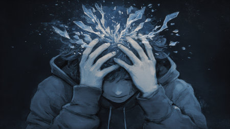 Abstract frozen anxiety concept showing emotional coldness and inner psychological tension..の素材