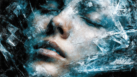 Frozen anxiety expressed through abstract cold visuals capturing emotional slowdown and fear.の素材
