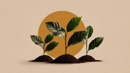 visual explaining how coffee plants absorb minerals from deep soil structures.の素材