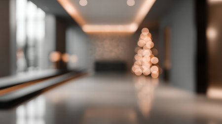 Cozy hotel interior glowing with warm festive lights creating a soft holiday mood.の素材