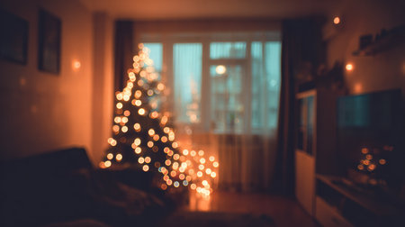soft holiday glow fills a peaceful living room creating a dreamy festive atmosphere.の素材
