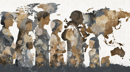 Conceptual demographic growth illustrated with modern social population visuals..の素材