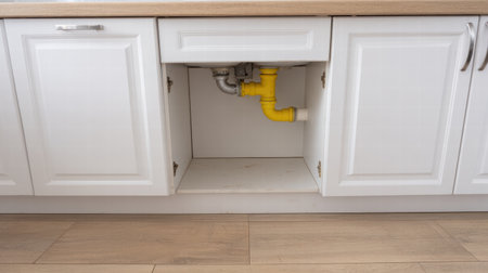 Broken sink faucet dripping water capturing everyday domestic leakage issue concept.の素材