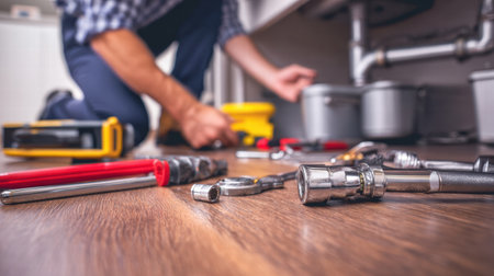 Small water drops under sink showing unnoticed household faucet leak concept view..の素材