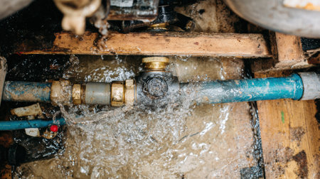 Water dripping from damaged sink showing common home leak maintenance concept scene..の素材