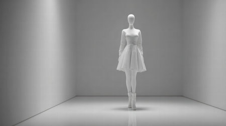 Aesthetic faceless female mannequin with sculptural lines in cloud dancer palette.の素材