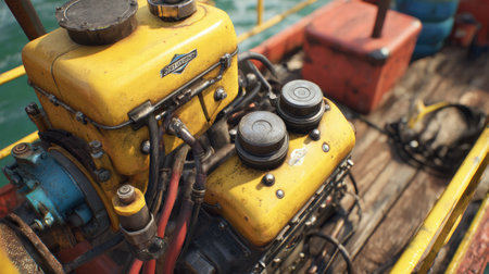 Industrial ship engine concept showing detailed mechanical layout and power flow.の素材