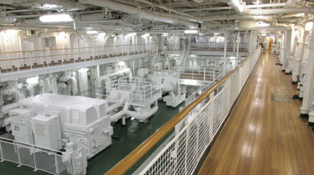 Industrial ship engine concept showing detailed mechanical layout and power flow.の素材