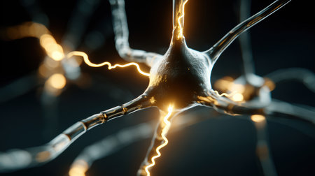 Neurogenesis concept highlighting neuron growth and synaptic plasticity in the brain.の素材