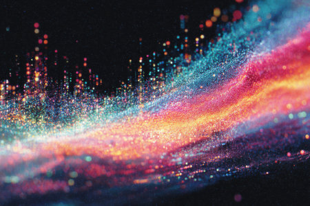 Abstract digital noise pattern with vibrant colors representing mental overload and chaosの素材