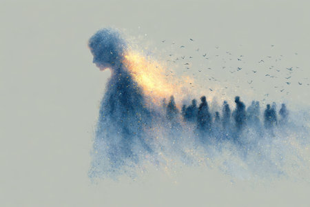 Trauma transmission concept highlighting emotional continuity in families.の素材