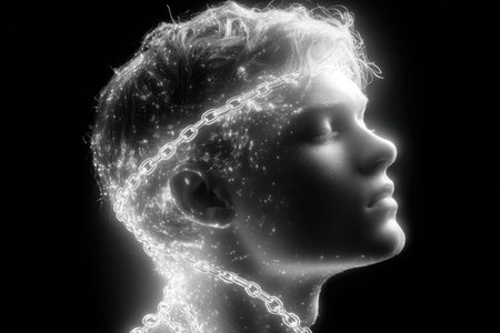 Generational trauma concept representing emotional inheritance and family memory.の素材