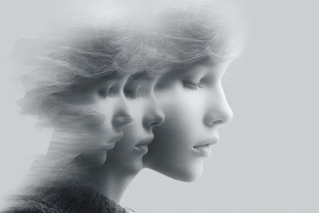 Psychological concept illustrating trauma passed from parents to children.の素材