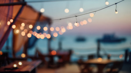 Beachfront bar background illustrating coastal leisure lifestyle.の素材