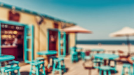Beach bar interior blurred as abstract summer background..の素材