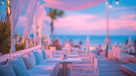 Beachfront bar background illustrating coastal leisure lifestyle.の素材