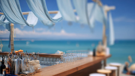 Sunset beach bar background with defocused details.の素材