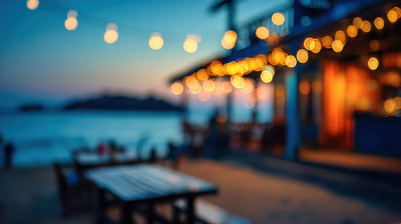 Beachfront bar background illustrating coastal leisure lifestyle.の素材