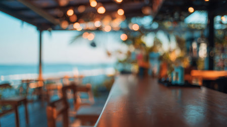 Casual beach bar background for travel and lifestyle content.の素材