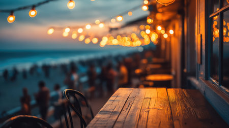 Tropical beach bar background with soft blur for vacation themes.の素材