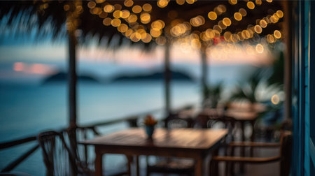 Beachfront bar background illustrating coastal leisure lifestyle.の素材