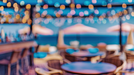 Beach bar interior blurred as abstract summer background..の素材