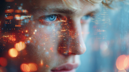 Fragmented identity representing inner disconnection and emotional division.の素材