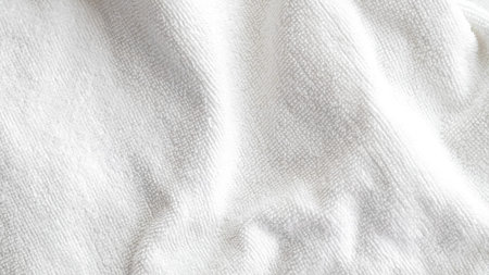 Close-up of soft white fabric displaying gentle folds and creases in natural lightの写真素材