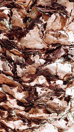Detailed view of pine tree bark showcasing unique textures and earthy colors