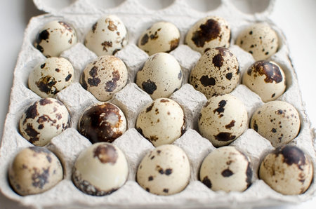Quail eggs in a paper tray