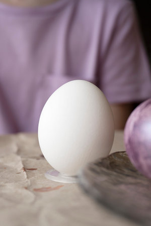 Chicken eggs on the table. Farm products and natural nutrition. View from above