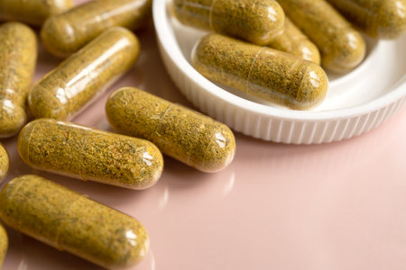 Pills on a pink backgroundの写真素材