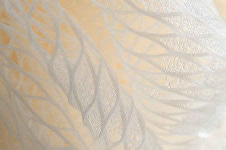 Texture of a nylon washcloth with shower gel close-upの写真素材