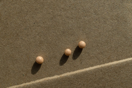 homeopathic beads on a brown background. Alternative homeopathic medicine: herbs, healthcare and pills concept. View from above. space for copy text.の写真素材